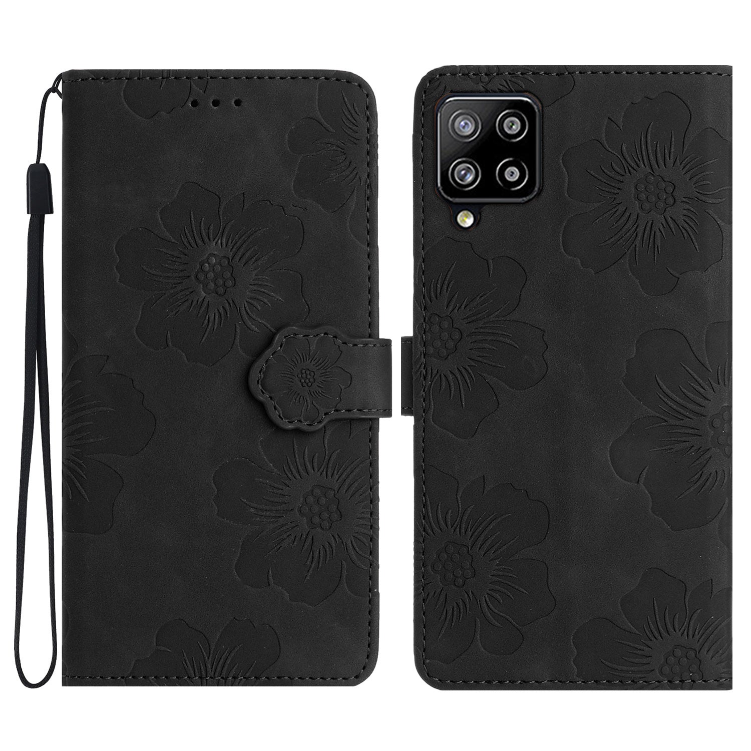 For Samsung Galaxy A22 4G (EU Version) Flowers Imprinted Wallet Cover PU Leather Folding Stand Phone Case For Samsung Galaxy A22 4G (EU Version) Flowers Imprinted Wallet Cover PU Leather Folding Stand Phone Case